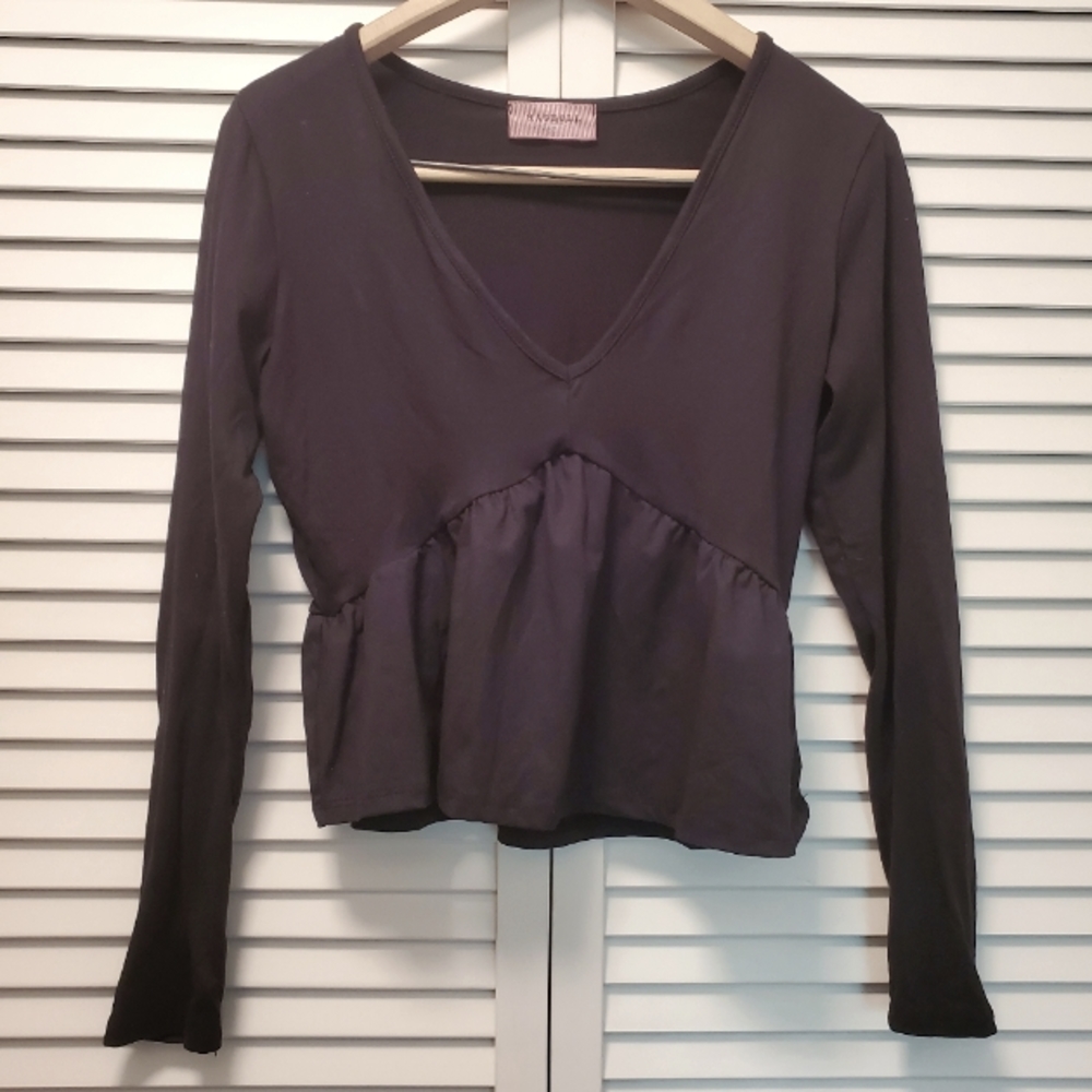 RAGDOLL Top, LS, Ruffle, Cropped, Small, Black